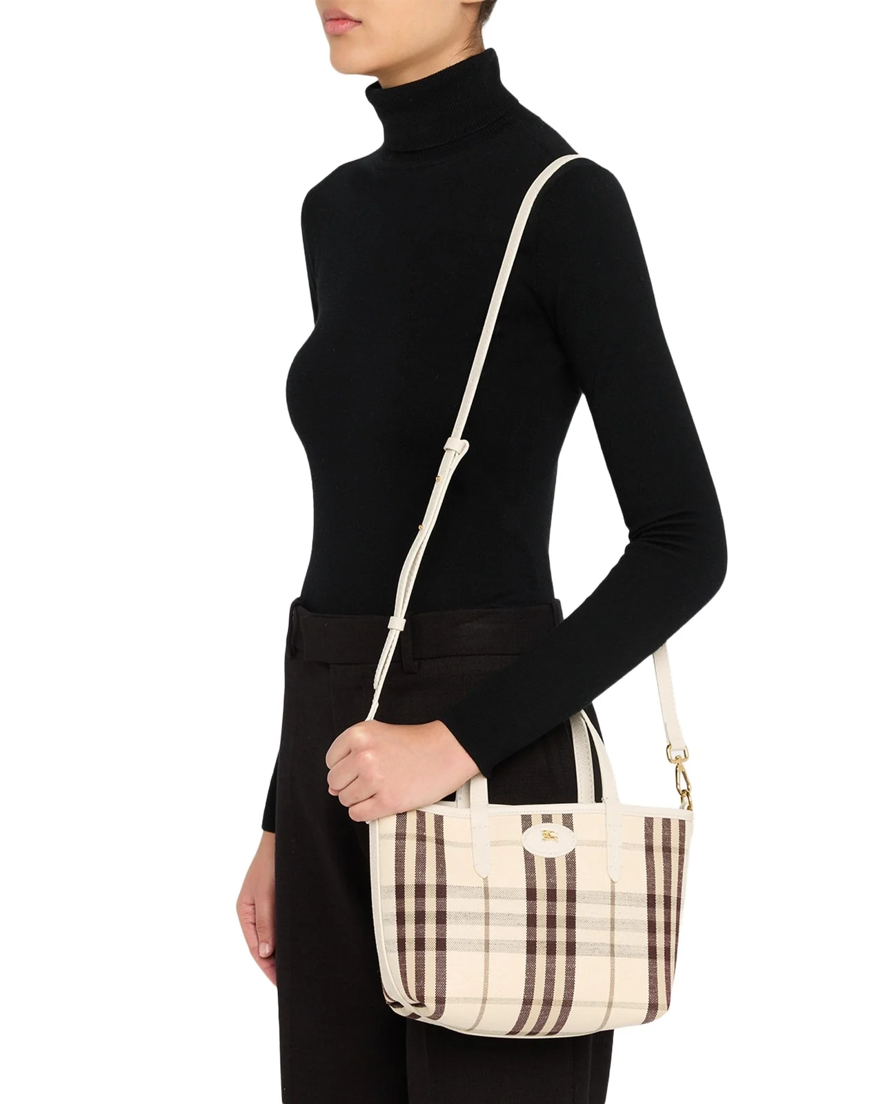 Mini Reversible Check & Leather Tote Bag Mini Reversible Check & Leather Tote Bag