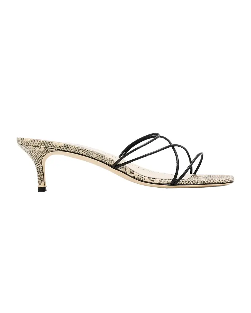 Manolo Blahnik 50mm Ninfemu Snake-Effect Leather Mules | Image 1 Manolo Blahnik 50mm Ninfemu Snake-Effect Leather Mules | Image 1