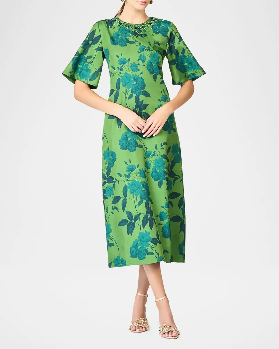 Sachin & Babi Lemie Beaded Floral-Print Twill Midi Dress | Thumbnail 2