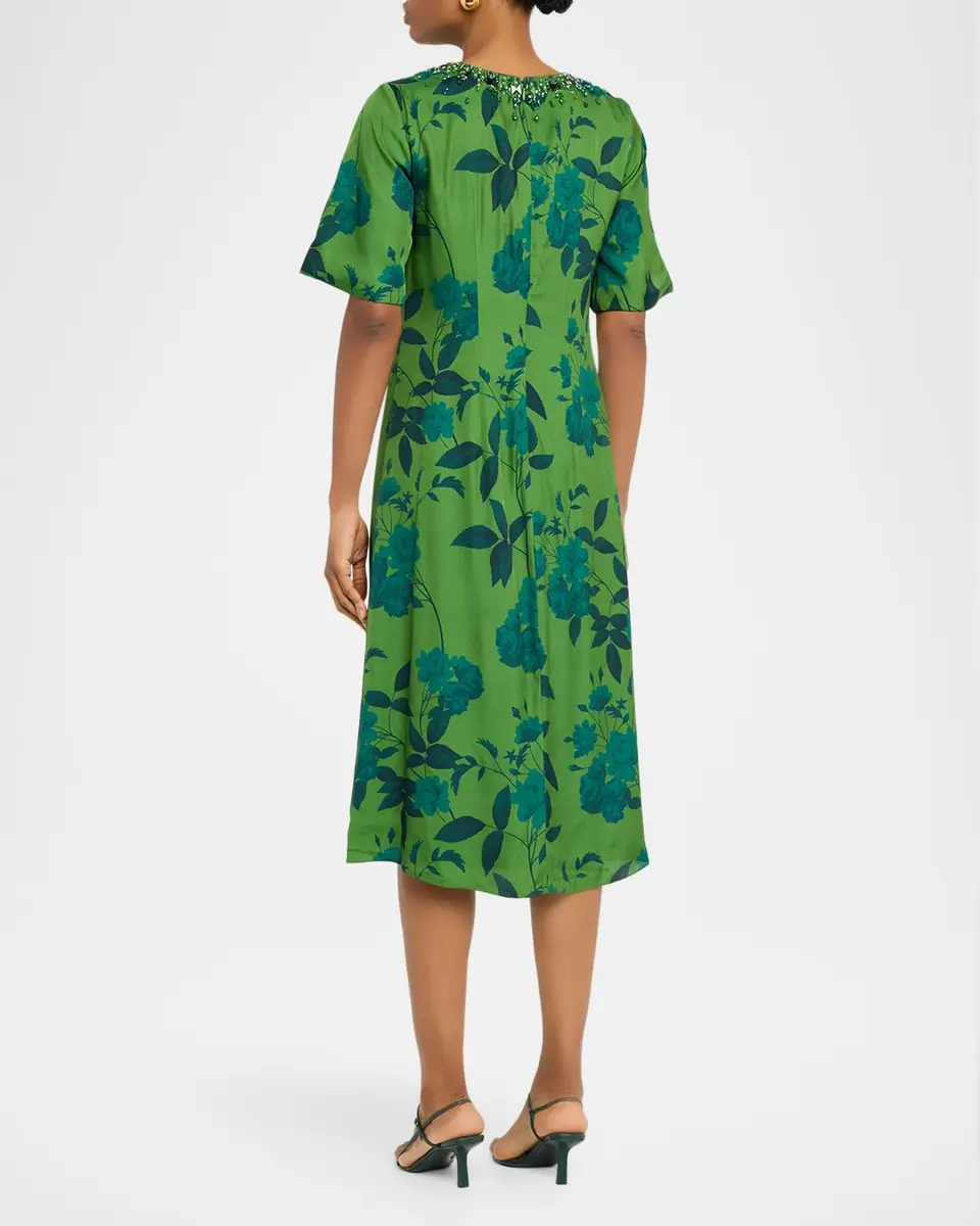 Sachin & Babi Lemie Beaded Floral-Print Twill Midi Dress | Thumbnail 3