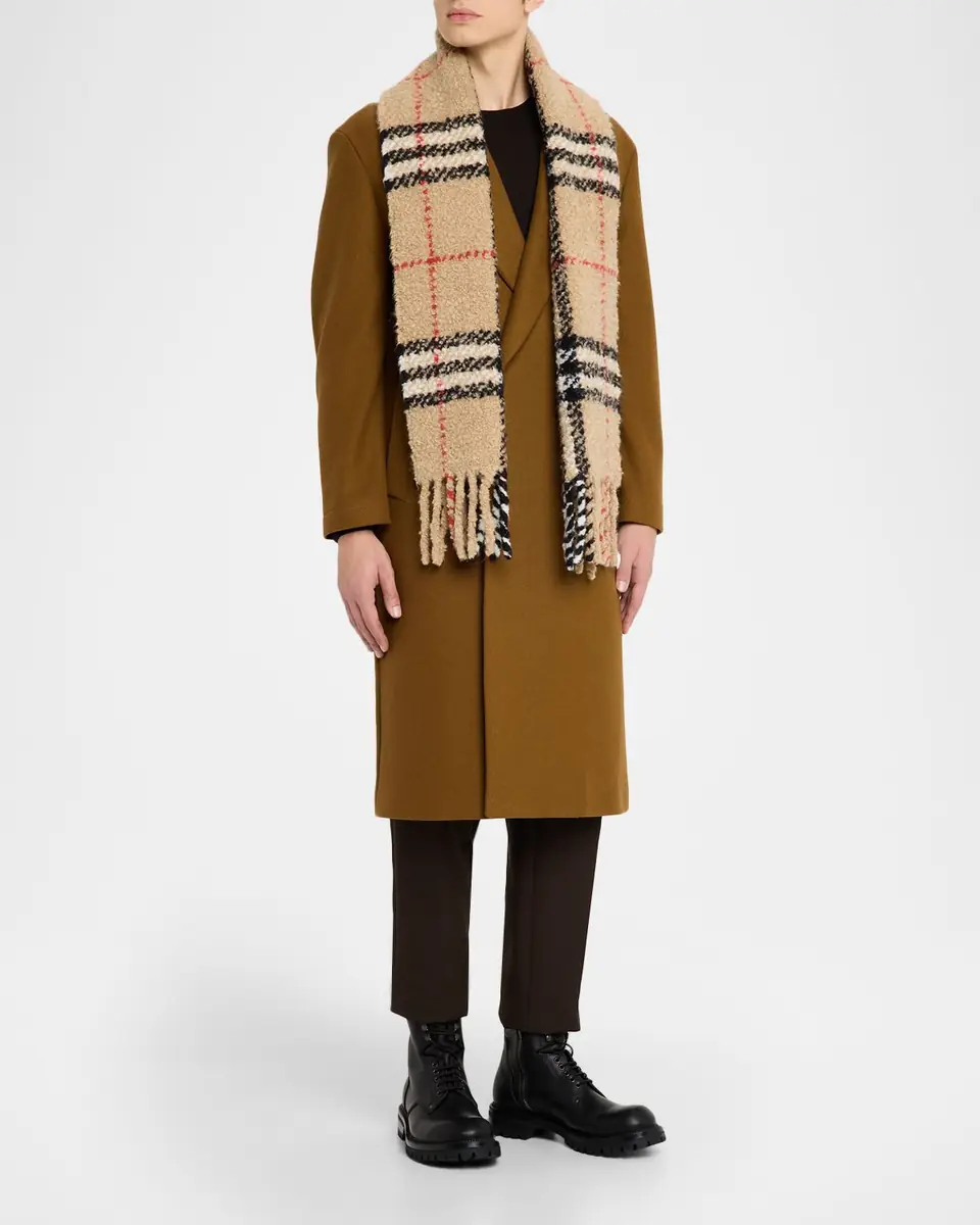 Burberry Men's Check Cashmere Bouclé Scarf | Thumbnail 2