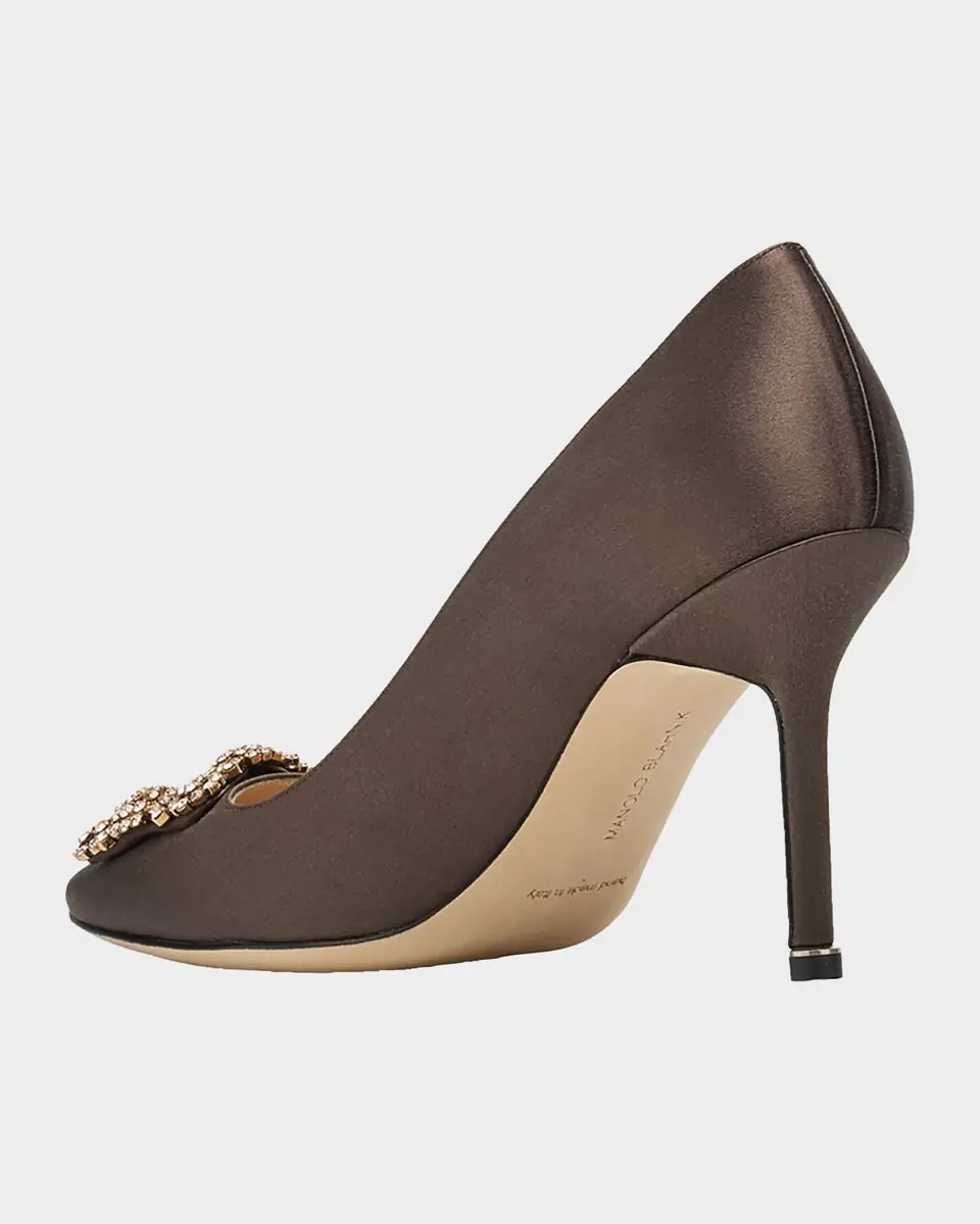 Manolo Blahnik 90mm Hangisis Satin Pumps with Crystal Buckle | Thumbnail 8 Manolo Blahnik 90mm Hangisis Satin Pumps with Crystal Buckle | Thumbnail 8