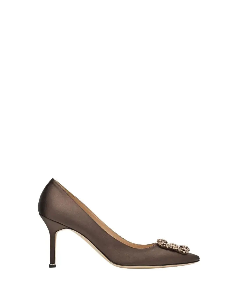Manolo Blahnik 90mm Hangisis Satin Pumps with Crystal Buckle | Image 1 Manolo Blahnik 90mm Hangisis Satin Pumps with Crystal Buckle | Image 1