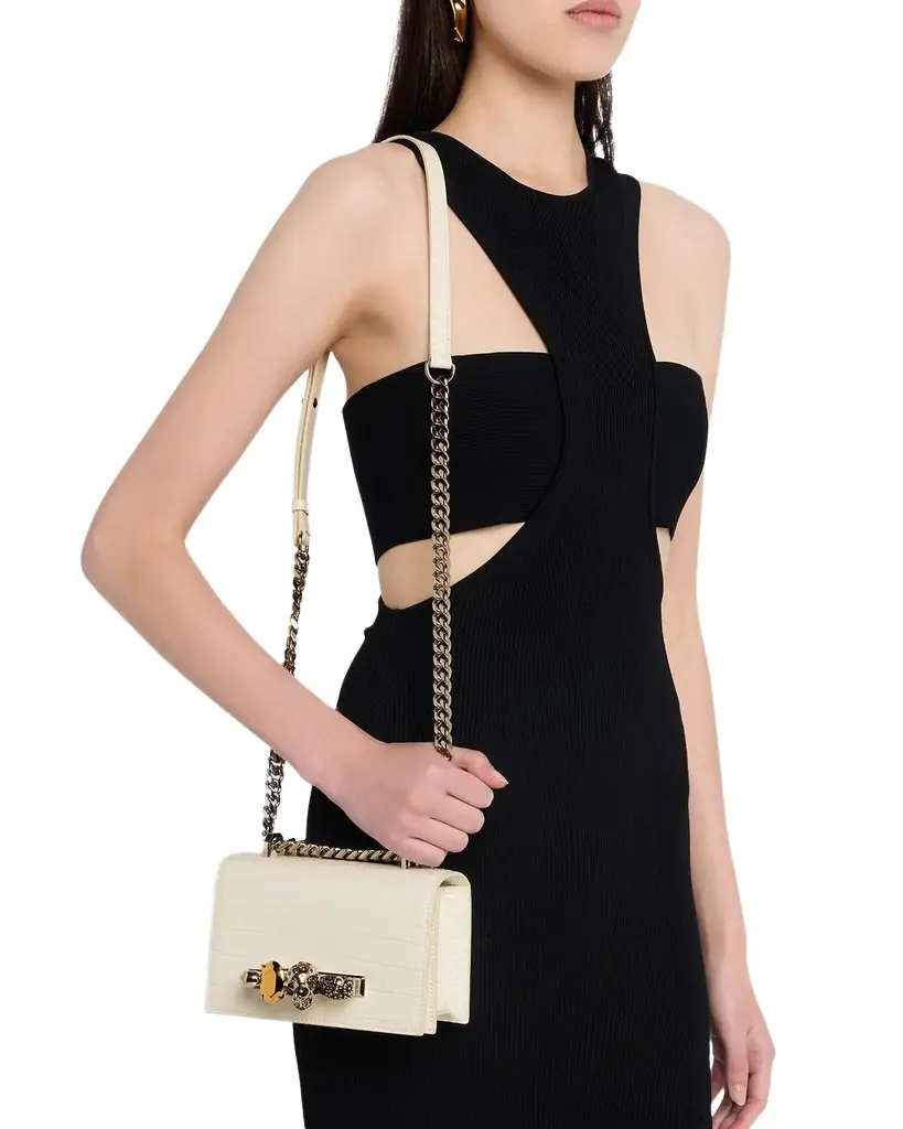 McQueen Mini Jeweled Croc-Embossed Satchel Bag | Image 1 McQueen Mini Jeweled Croc-Embossed Satchel Bag | Image 1