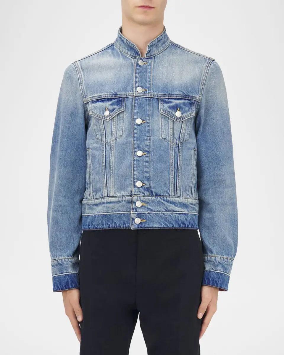Alexander McQueen Men's Band-Collar Denim Jacket | Thumbnail 2 Alexander McQueen Men's Band-Collar Denim Jacket | Thumbnail 2