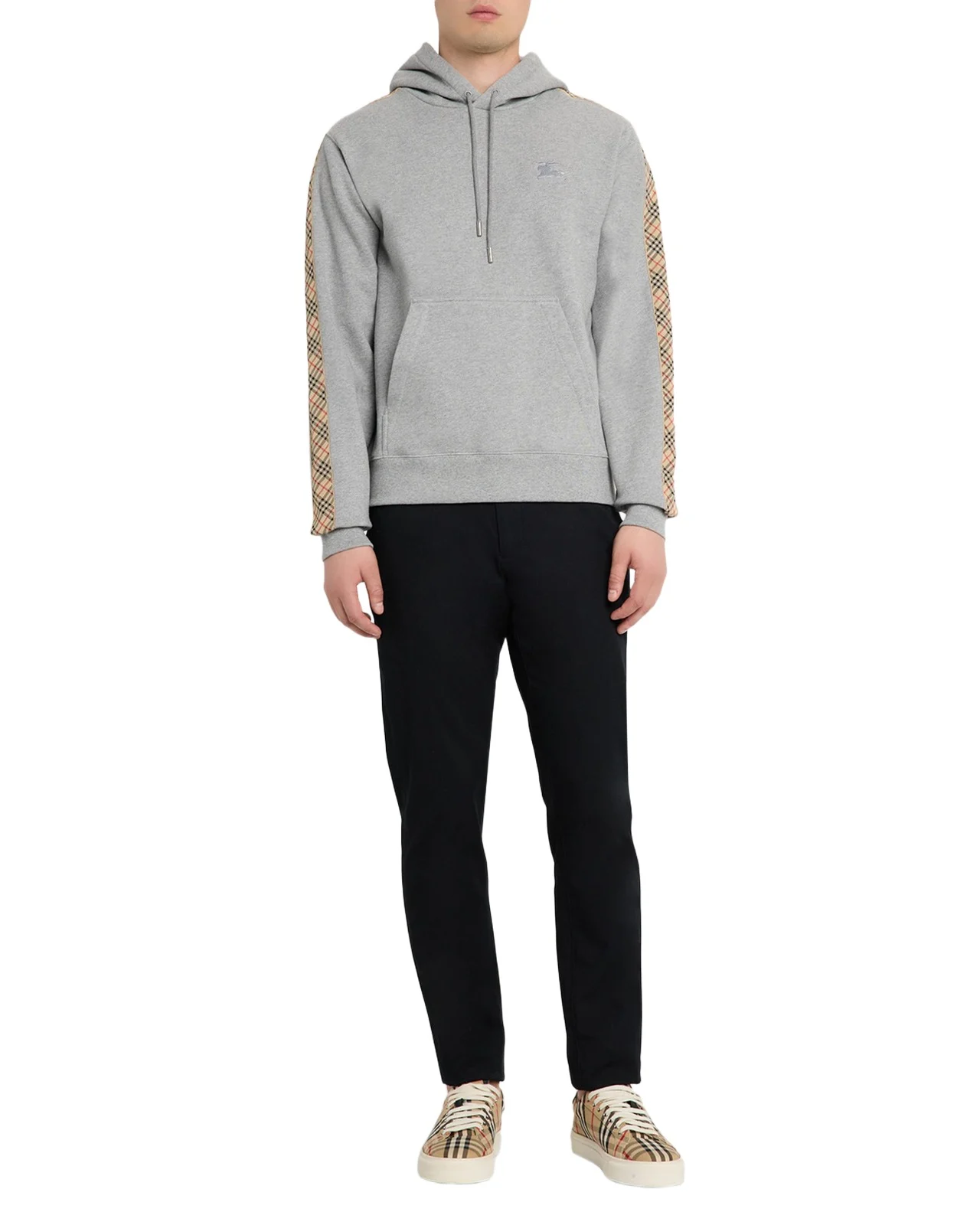 Men's Check-Trim Cotton Hoodie