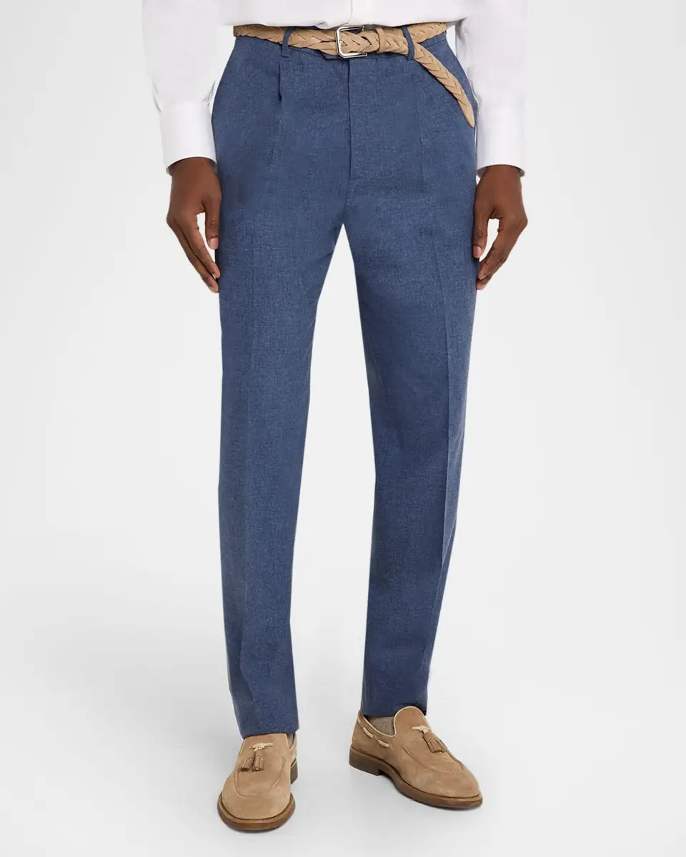 Brunello Cucinelli Men's Tailored-Fit Pleated Trousers | Thumbnail 4