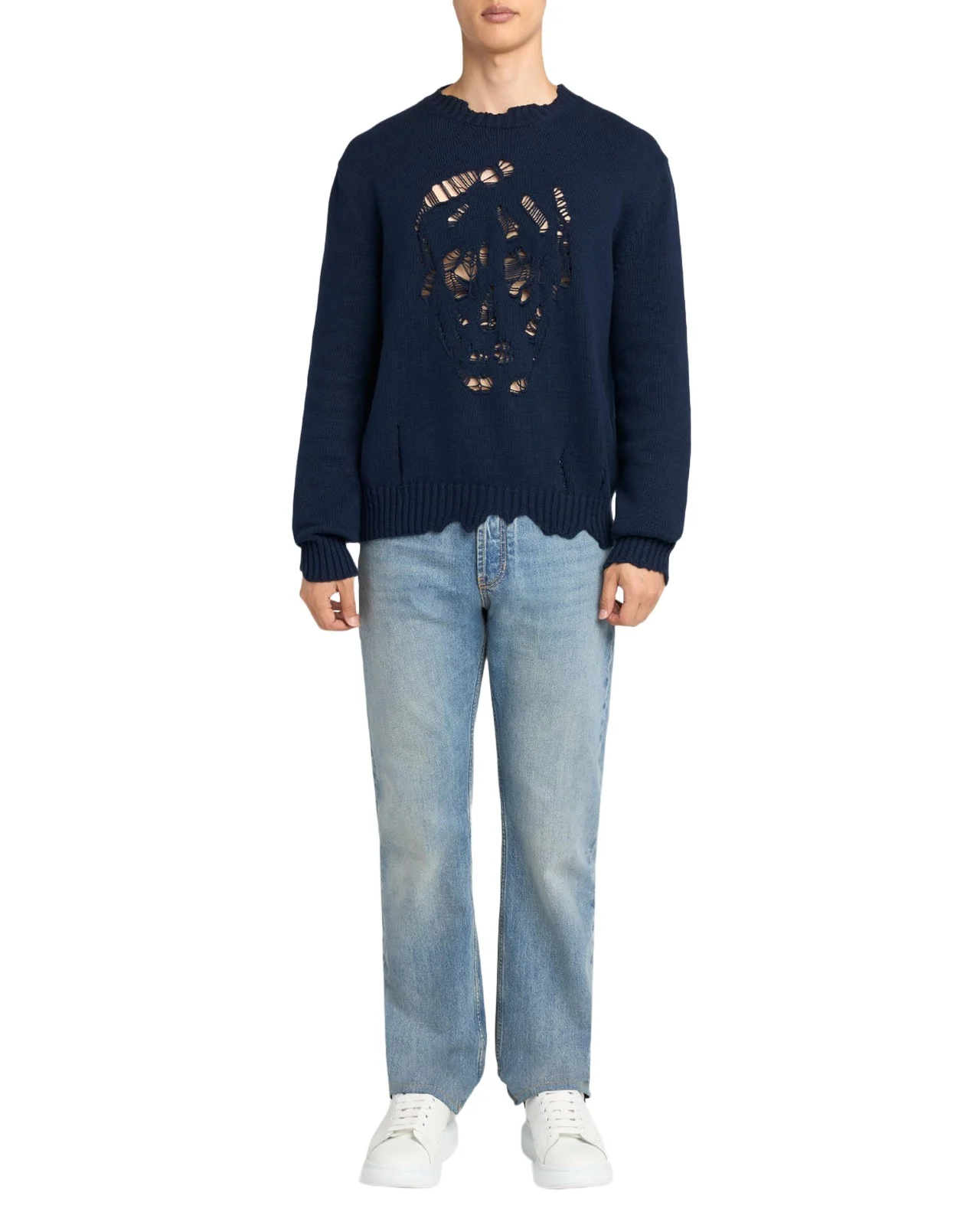 Men's Men's Distressed Skull Cotton Crewneck Sweater Men's Men's Distressed Skull Cotton Crewneck Sweater