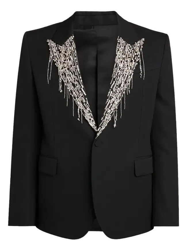 Men's Crystal Embroidery Single-Breasted Sport Coat
