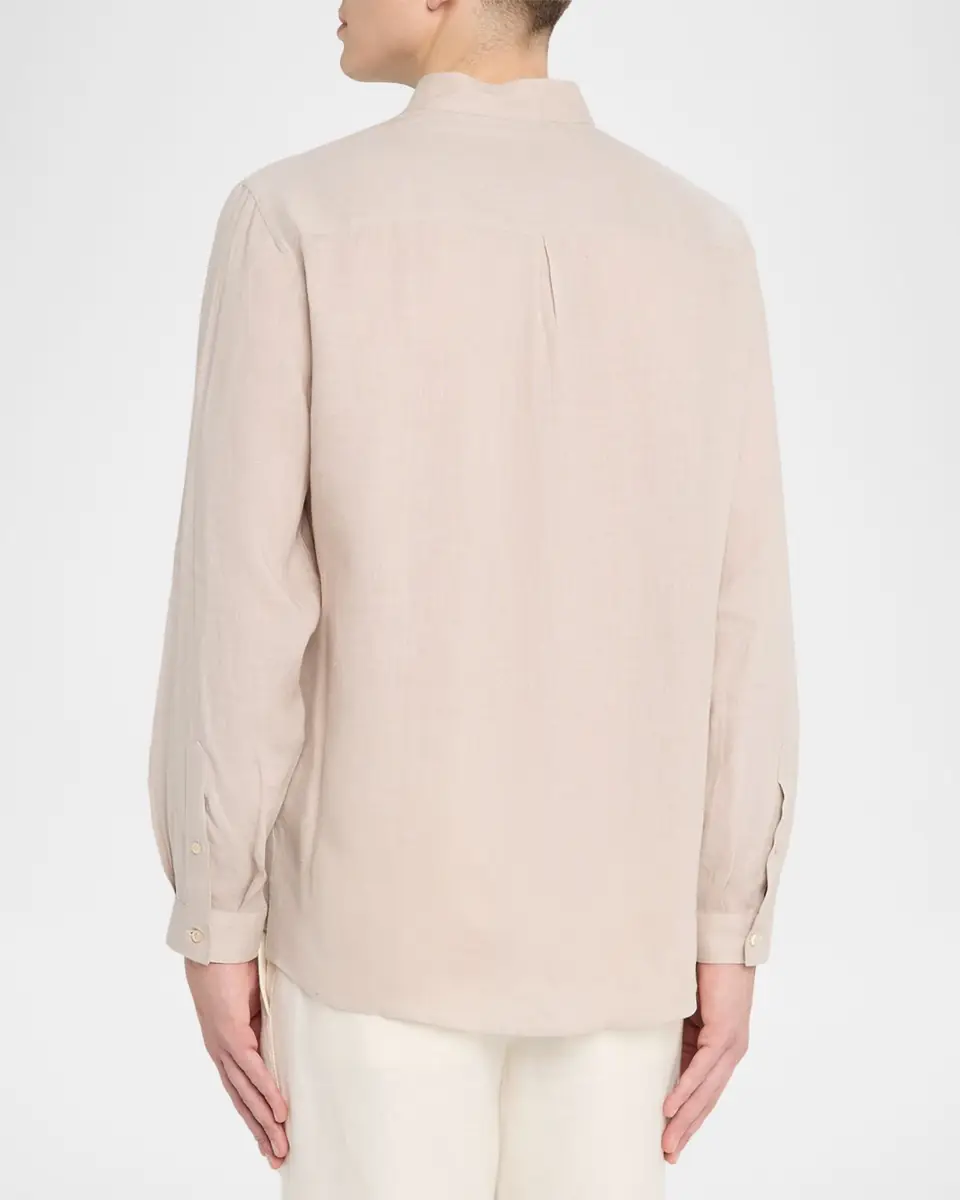 Brunello Cucinelli Men's Linen and Cotton Band Collar Button-Down Shirt | Thumbnail 11