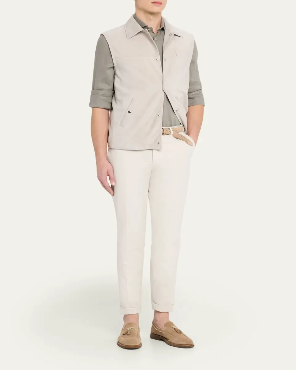 Brunello Cucinelli Men's Linen and Cotton Band Collar Button-Down Shirt | Thumbnail 15