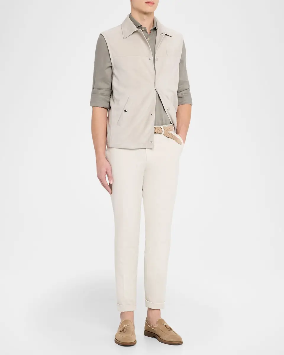 Brunello Cucinelli Men's Linen and Cotton Band Collar Button-Down Shirt | Thumbnail 19