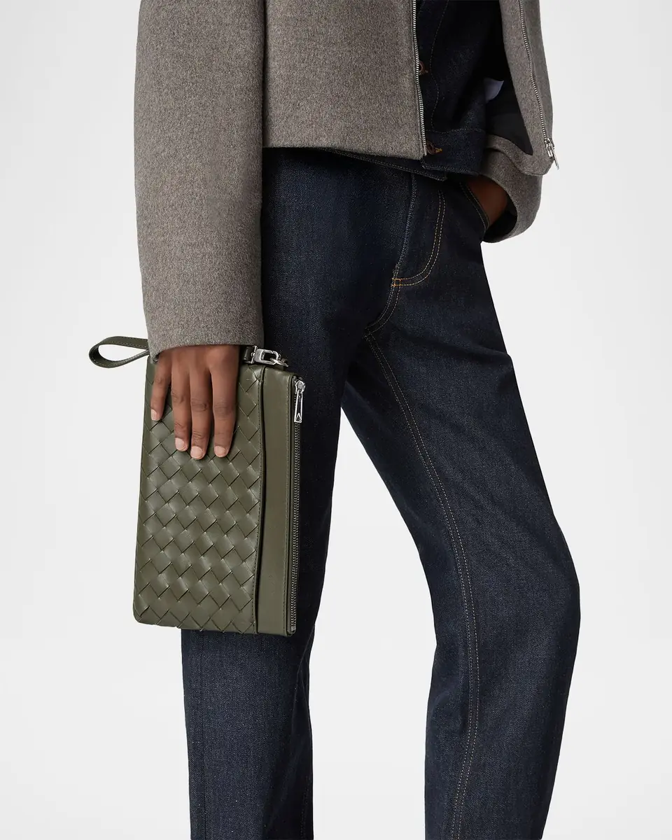 Bottega Veneta Men's Intrecciato Prism Leather Pouch with Wristlet | Thumbnail 2 Bottega Veneta Men's Intrecciato Prism Leather Pouch with Wristlet | Thumbnail 2