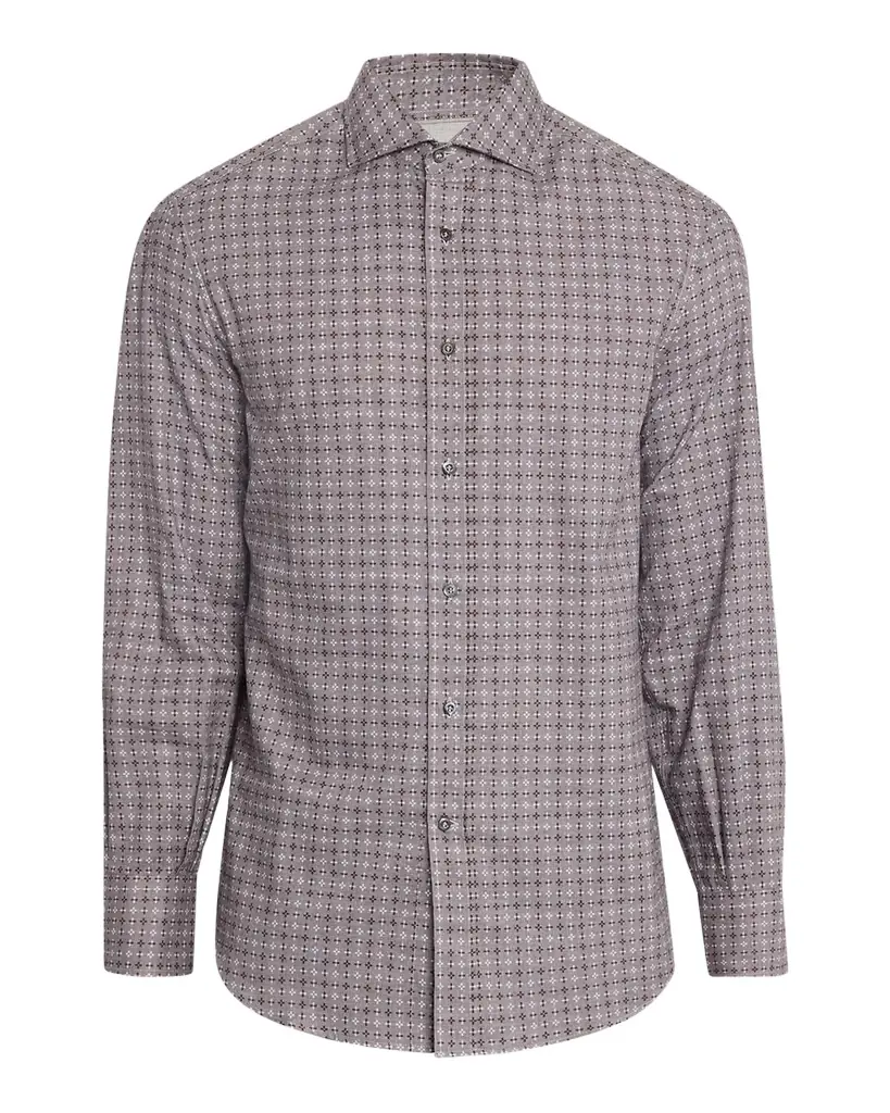 Brunello Cucinelli Men 's Slim Fit Geometric Cotton Button-Down Shirt | Image 1 Brunello Cucinelli Men 's Slim Fit Geometric Cotton Button-Down Shirt | Image 1