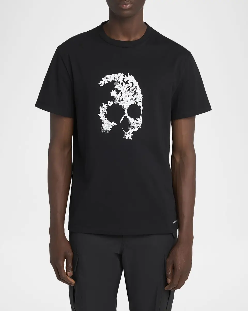 Alexander McQueen Men's Lace Skull Cotton T-Shirt | Thumbnail 3 Alexander McQueen Men's Lace Skull Cotton T-Shirt | Thumbnail 3