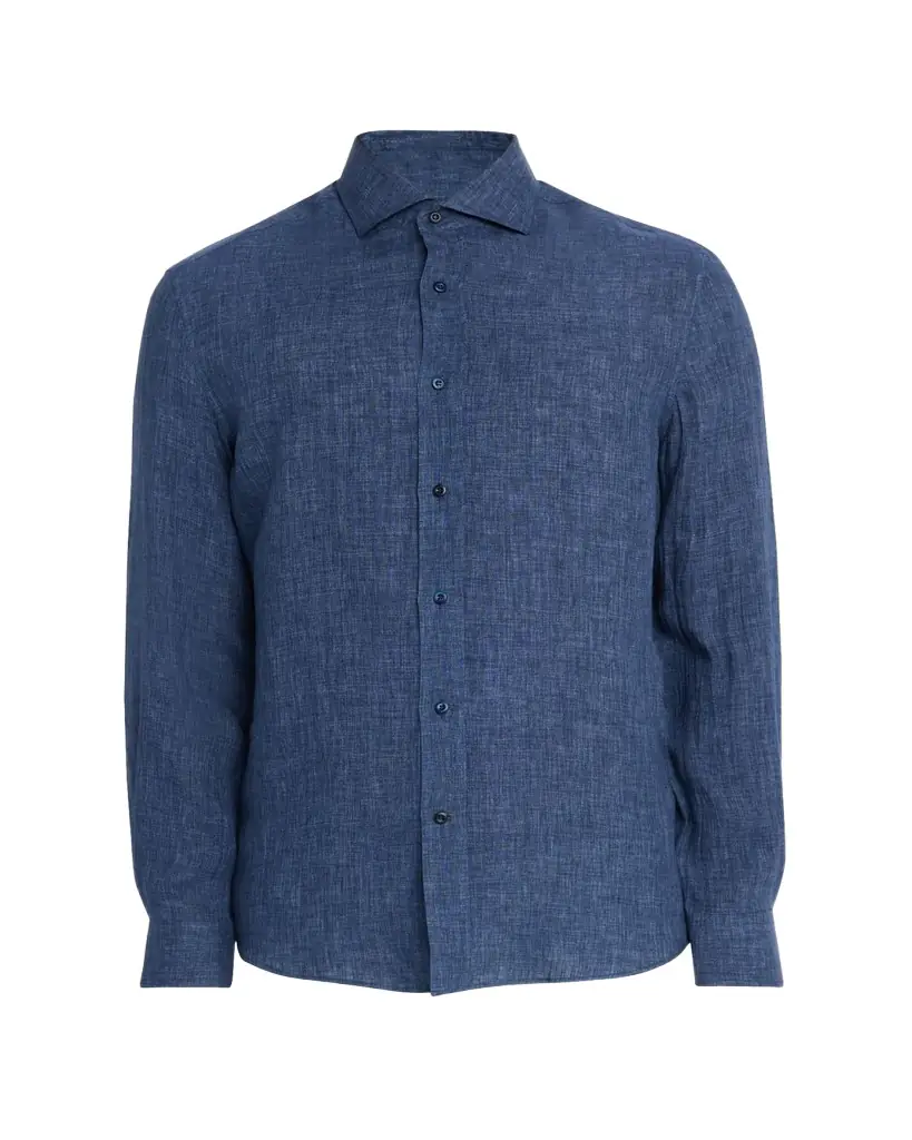Brunello Cucinelli Men's Linen Spread Collar Button-Down Shirt | Image 1 Brunello Cucinelli Men's Linen Spread Collar Button-Down Shirt | Image 1