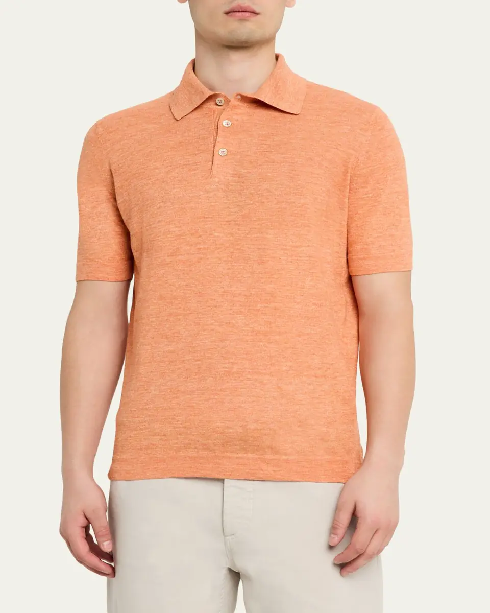 Brunello Cucinelli Men's Linen and Cotton Heathered Polo Shirt | Thumbnail 16 Brunello Cucinelli Men's Linen and Cotton Heathered Polo Shirt | Thumbnail 16