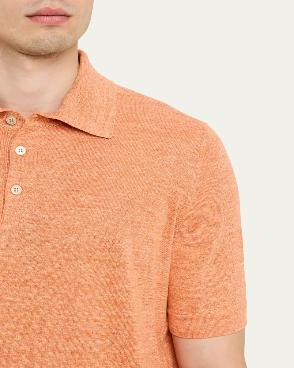Brunello Cucinelli Men's Linen and Cotton Heathered Polo Shirt | Thumbnail 17 Brunello Cucinelli Men's Linen and Cotton Heathered Polo Shirt | Thumbnail 17