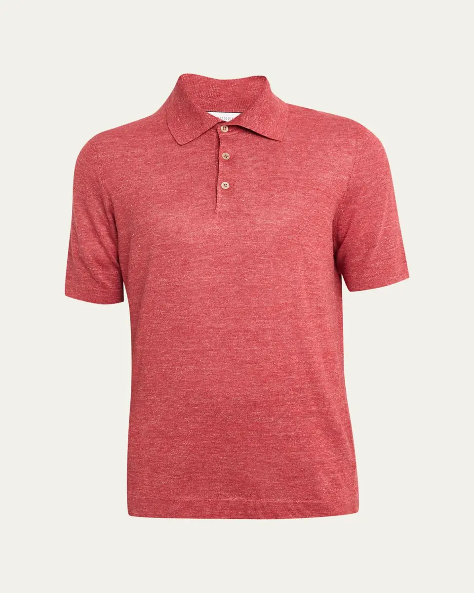 Brunello Cucinelli Men's Linen and Cotton Heathered Polo Shirt | Thumbnail 18 Brunello Cucinelli Men's Linen and Cotton Heathered Polo Shirt | Thumbnail 18