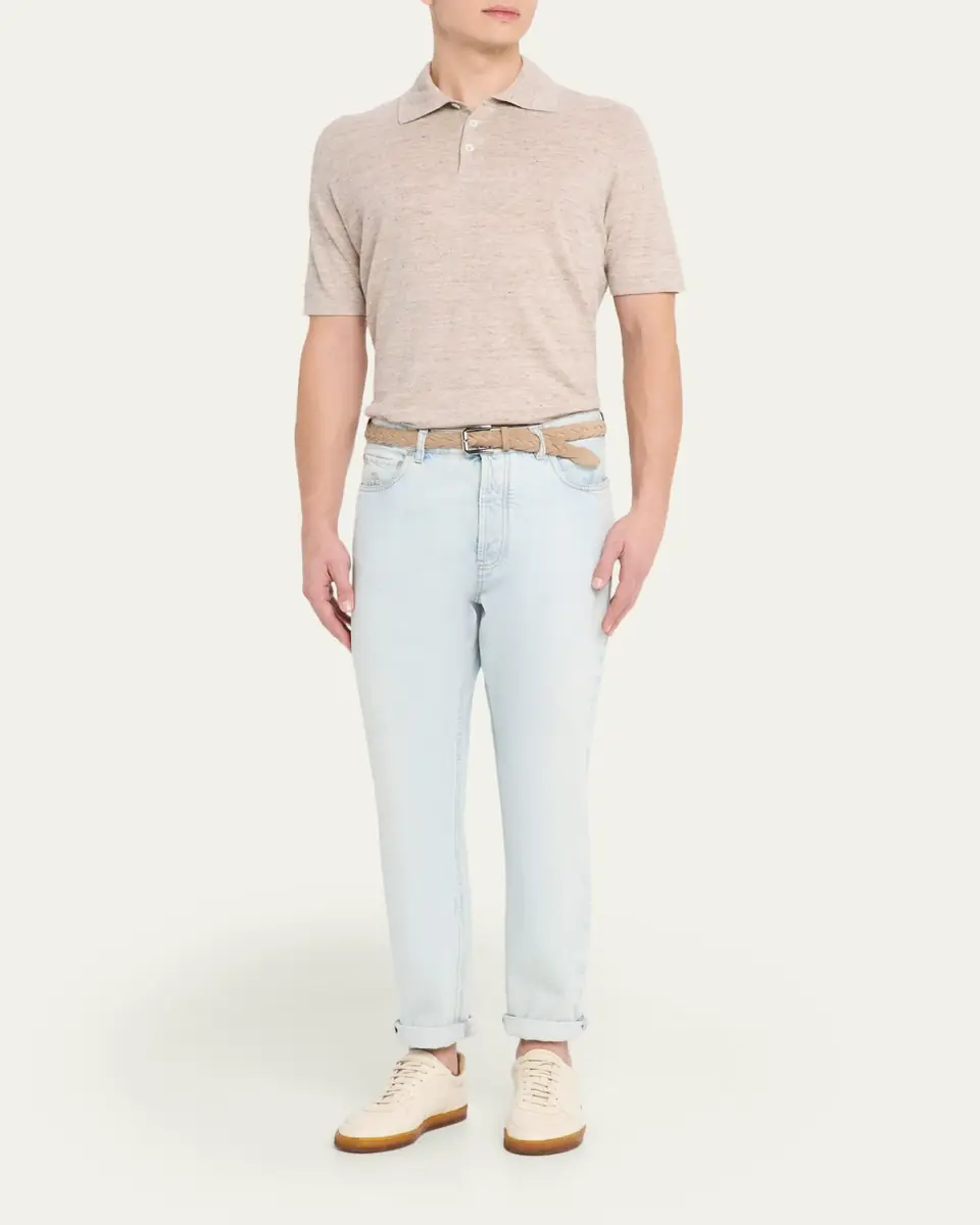 Brunello Cucinelli Men's Linen and Cotton Heathered Polo Shirt | Thumbnail 19 Brunello Cucinelli Men's Linen and Cotton Heathered Polo Shirt | Thumbnail 19