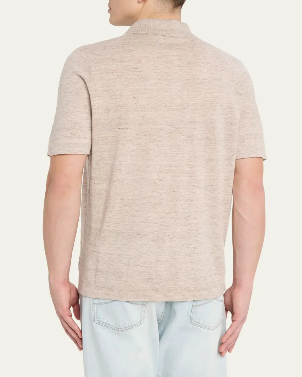Brunello Cucinelli Men's Linen and Cotton Heathered Polo Shirt | Thumbnail 20 Brunello Cucinelli Men's Linen and Cotton Heathered Polo Shirt | Thumbnail 20