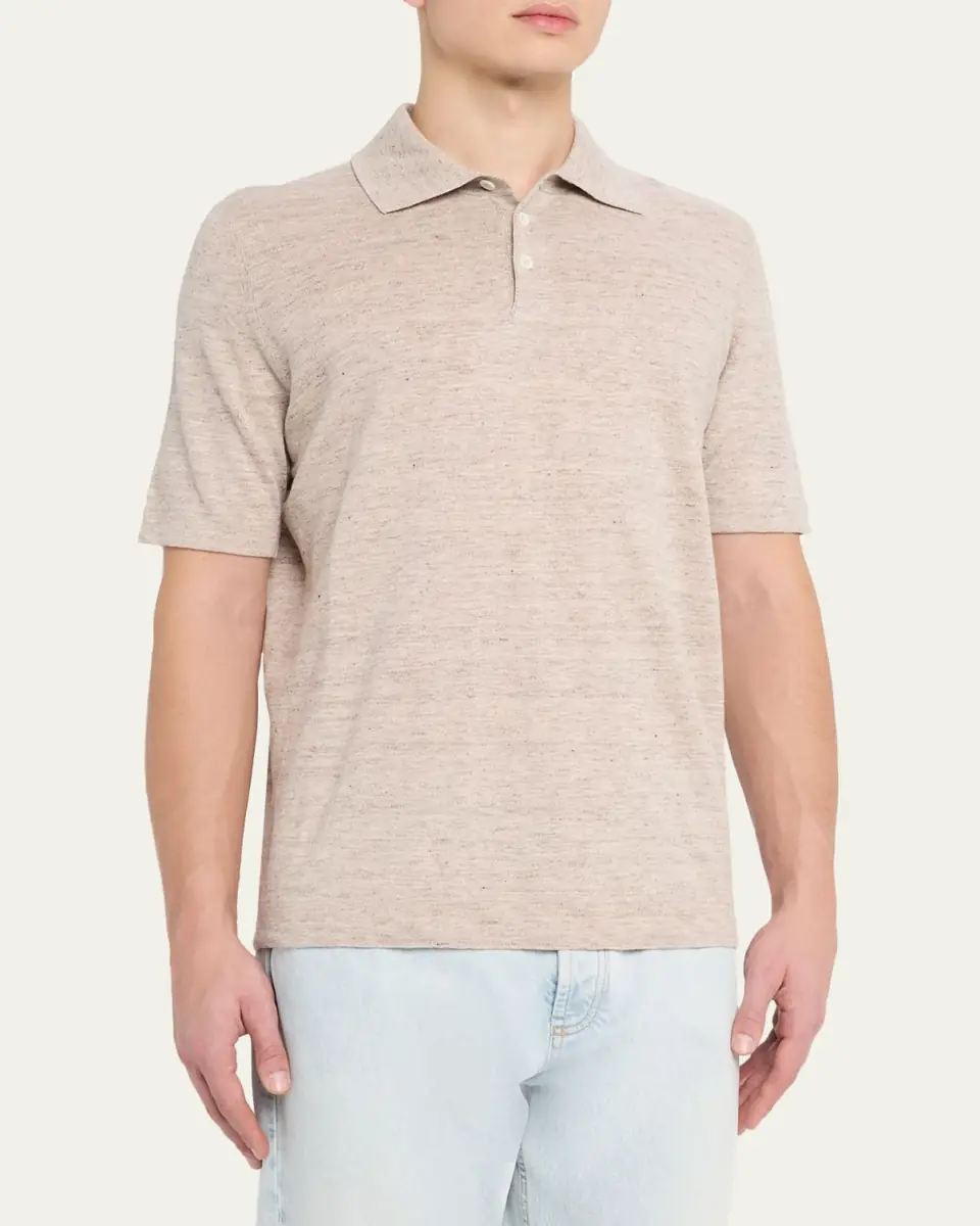 Brunello Cucinelli Men's Linen and Cotton Heathered Polo Shirt | Thumbnail 21 Brunello Cucinelli Men's Linen and Cotton Heathered Polo Shirt | Thumbnail 21