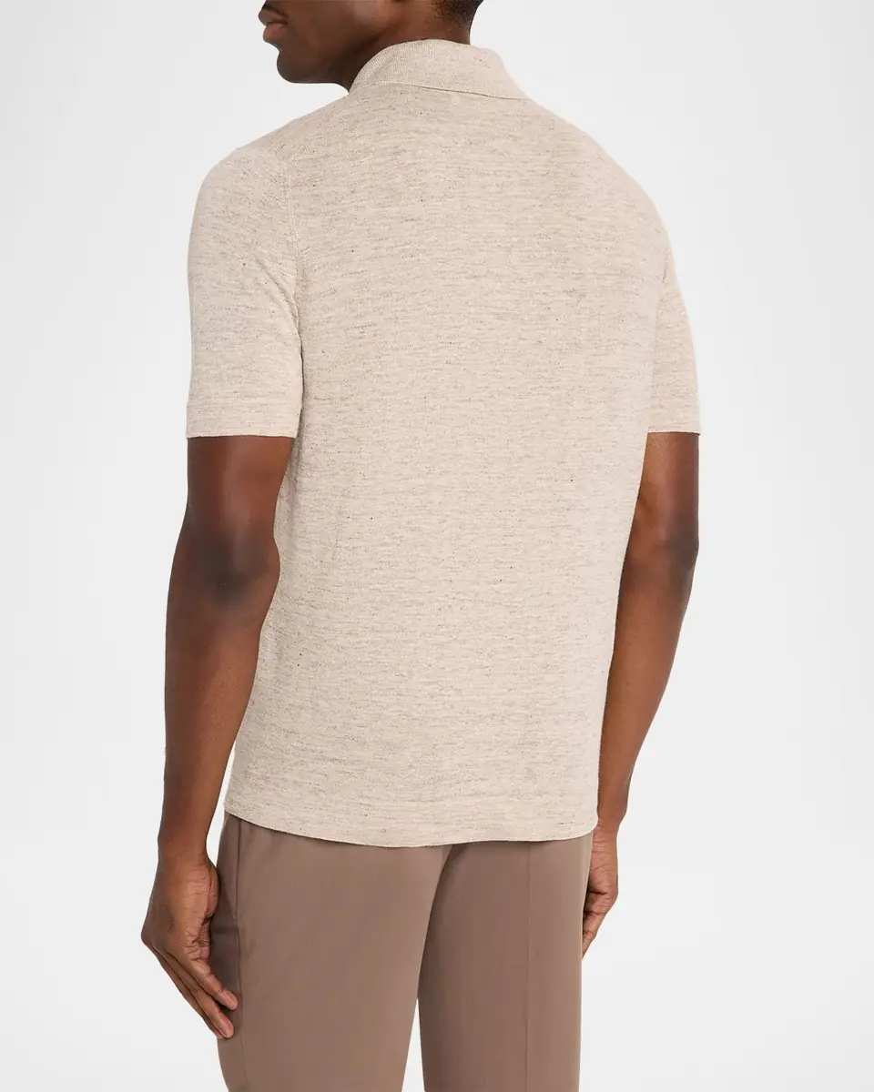 Brunello Cucinelli Men's Linen and Cotton Heathered Polo Shirt | Thumbnail 24 Brunello Cucinelli Men's Linen and Cotton Heathered Polo Shirt | Thumbnail 24
