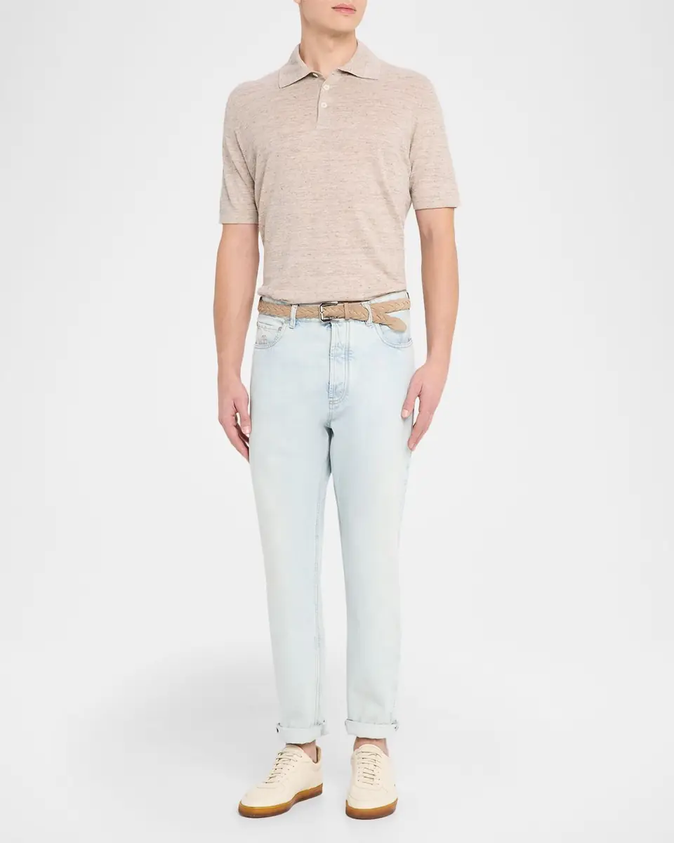Brunello Cucinelli Men's Linen and Cotton Heathered Polo Shirt | Thumbnail 27 Brunello Cucinelli Men's Linen and Cotton Heathered Polo Shirt | Thumbnail 27
