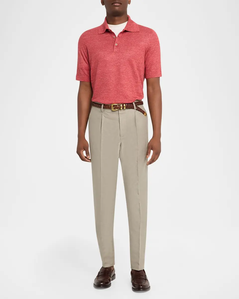 Brunello Cucinelli Men's Linen and Cotton Heathered Polo Shirt | Thumbnail 31 Brunello Cucinelli Men's Linen and Cotton Heathered Polo Shirt | Thumbnail 31