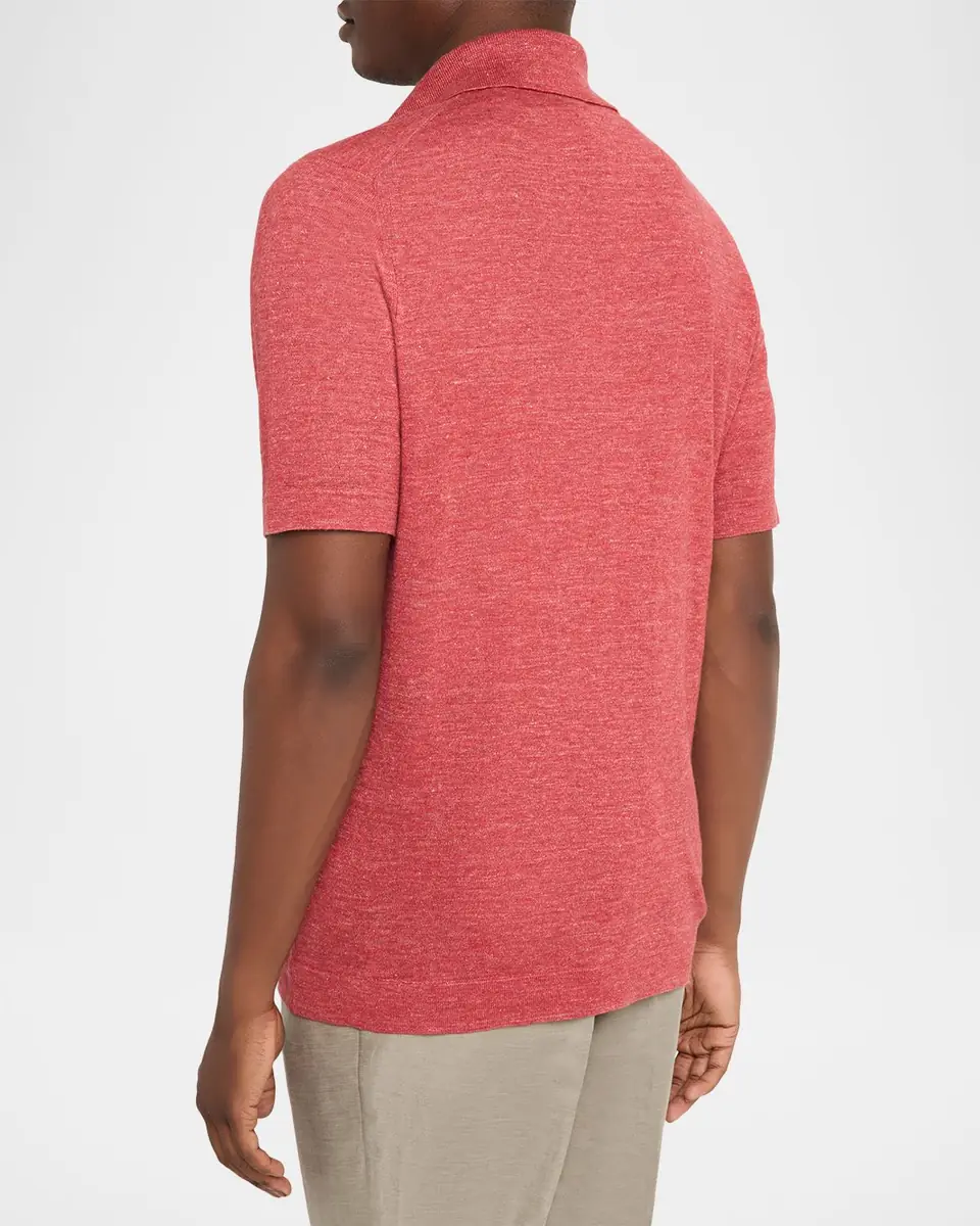 Brunello Cucinelli Men's Linen and Cotton Heathered Polo Shirt | Thumbnail 32 Brunello Cucinelli Men's Linen and Cotton Heathered Polo Shirt | Thumbnail 32