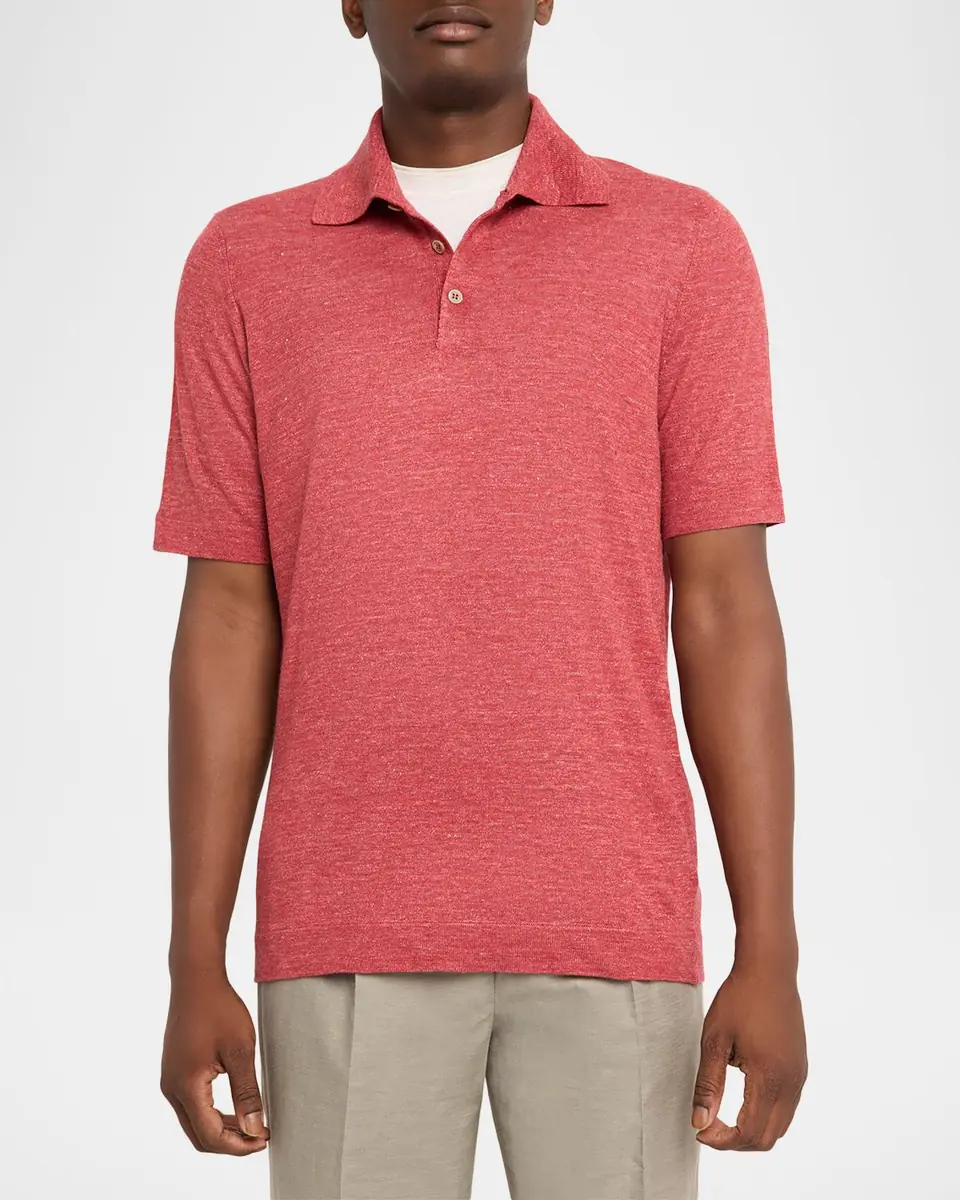 Brunello Cucinelli Men's Linen and Cotton Heathered Polo Shirt | Thumbnail 33 Brunello Cucinelli Men's Linen and Cotton Heathered Polo Shirt | Thumbnail 33