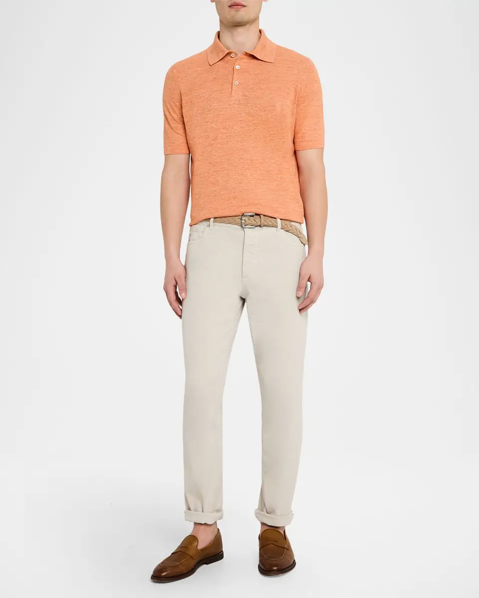 Brunello Cucinelli Men's Linen and Cotton Heathered Polo Shirt | Thumbnail 35 Brunello Cucinelli Men's Linen and Cotton Heathered Polo Shirt | Thumbnail 35