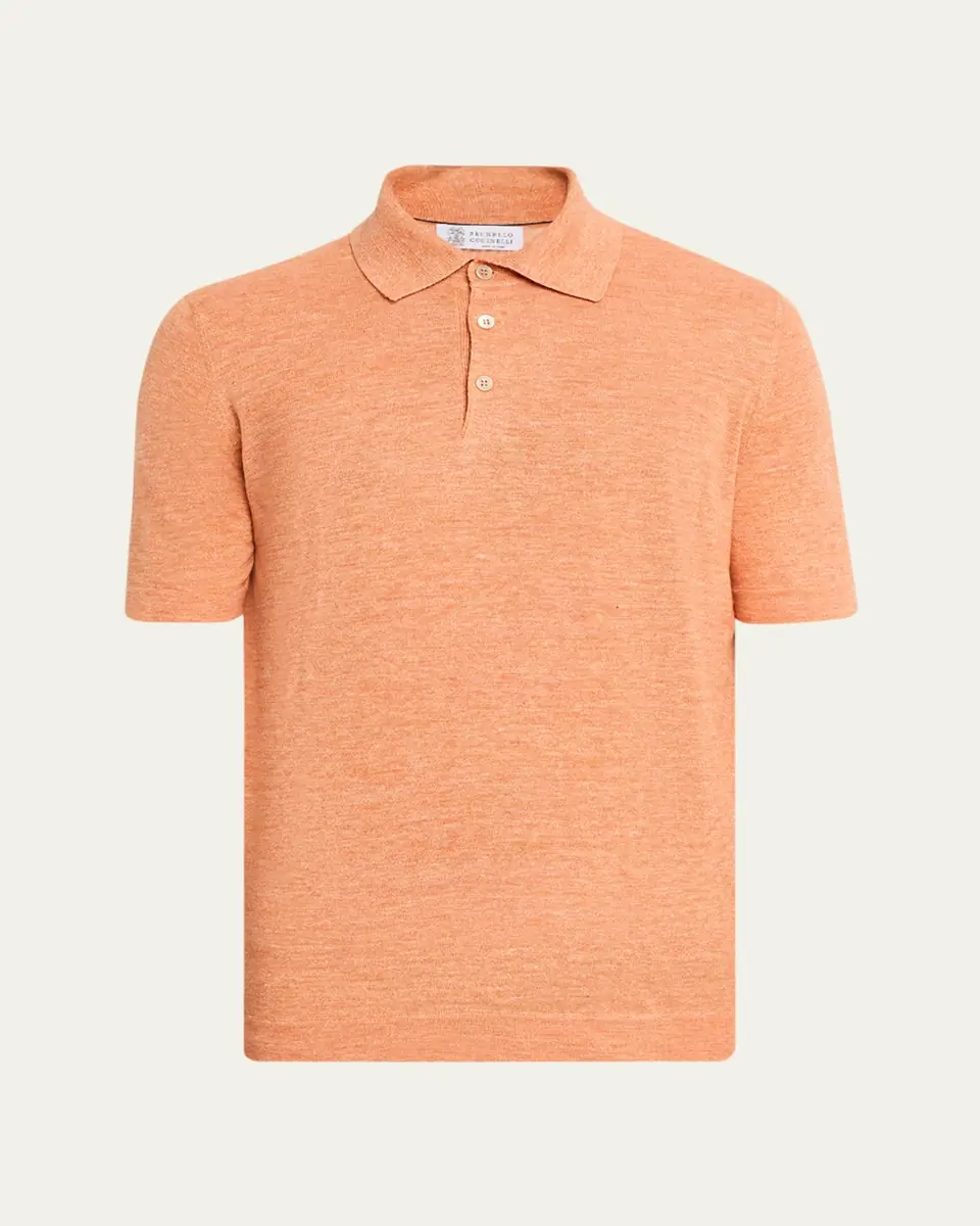 Brunello Cucinelli Men's Linen and Cotton Heathered Polo Shirt | Thumbnail 39 Brunello Cucinelli Men's Linen and Cotton Heathered Polo Shirt | Thumbnail 39