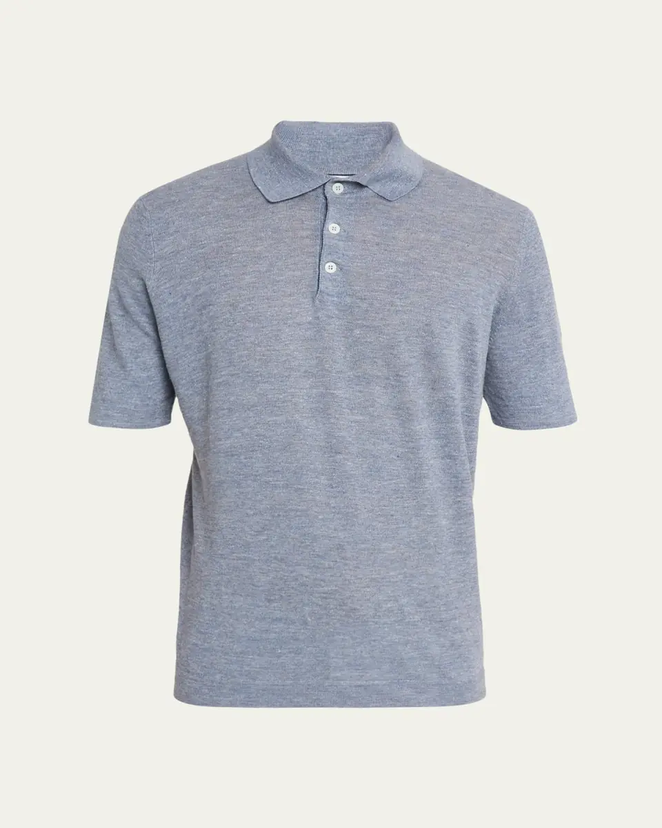 Brunello Cucinelli Men's Linen and Cotton Heathered Polo Shirt | Thumbnail 40 Brunello Cucinelli Men's Linen and Cotton Heathered Polo Shirt | Thumbnail 40