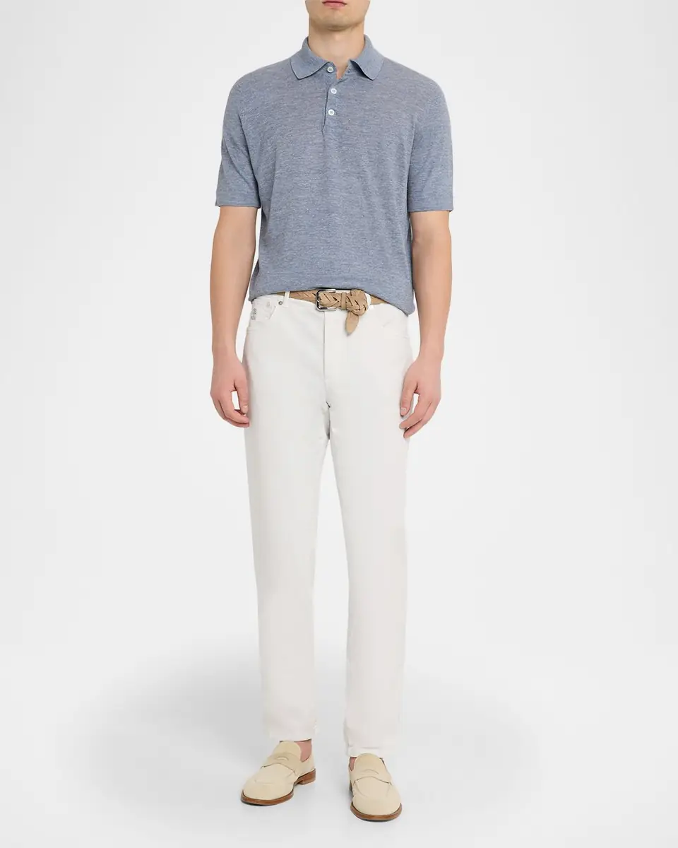 Brunello Cucinelli Men's Linen and Cotton Heathered Polo Shirt | Thumbnail 41 Brunello Cucinelli Men's Linen and Cotton Heathered Polo Shirt | Thumbnail 41