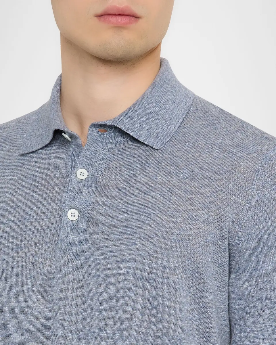 Brunello Cucinelli Men's Linen and Cotton Heathered Polo Shirt | Thumbnail 44 Brunello Cucinelli Men's Linen and Cotton Heathered Polo Shirt | Thumbnail 44