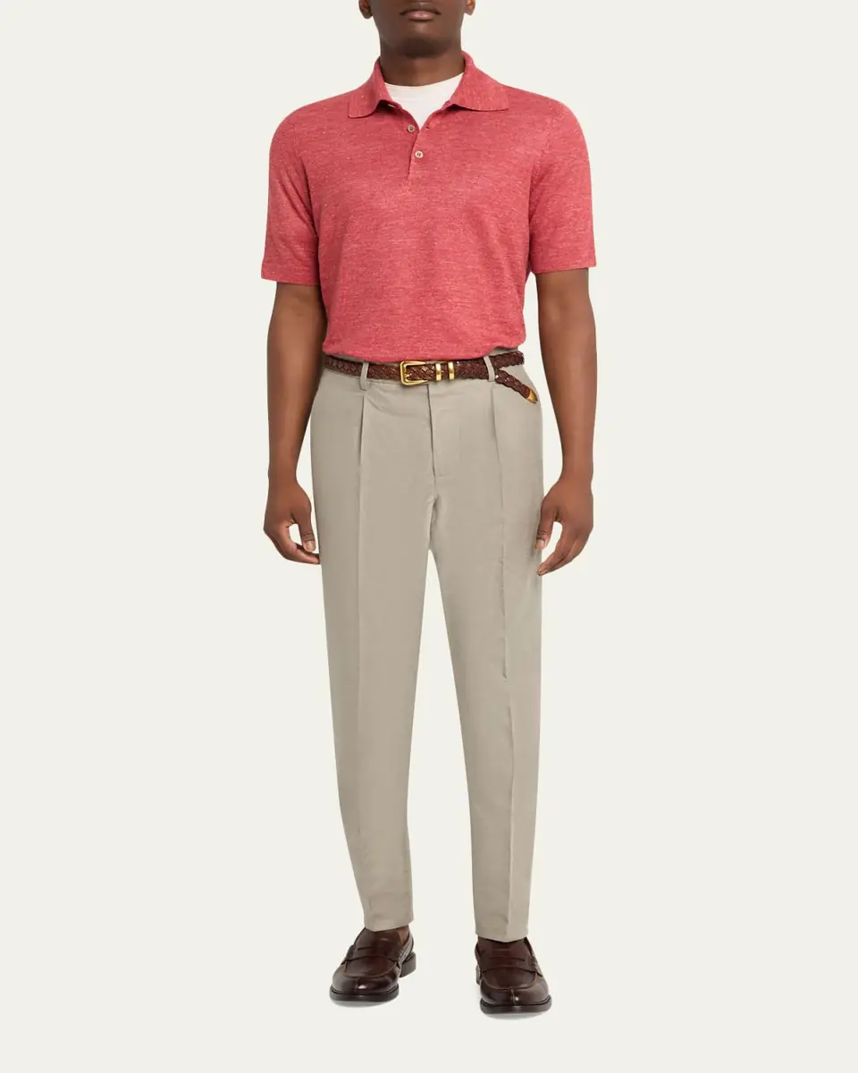 Brunello Cucinelli Men's Linen and Cotton Heathered Polo Shirt | Thumbnail 10 Brunello Cucinelli Men's Linen and Cotton Heathered Polo Shirt | Thumbnail 10