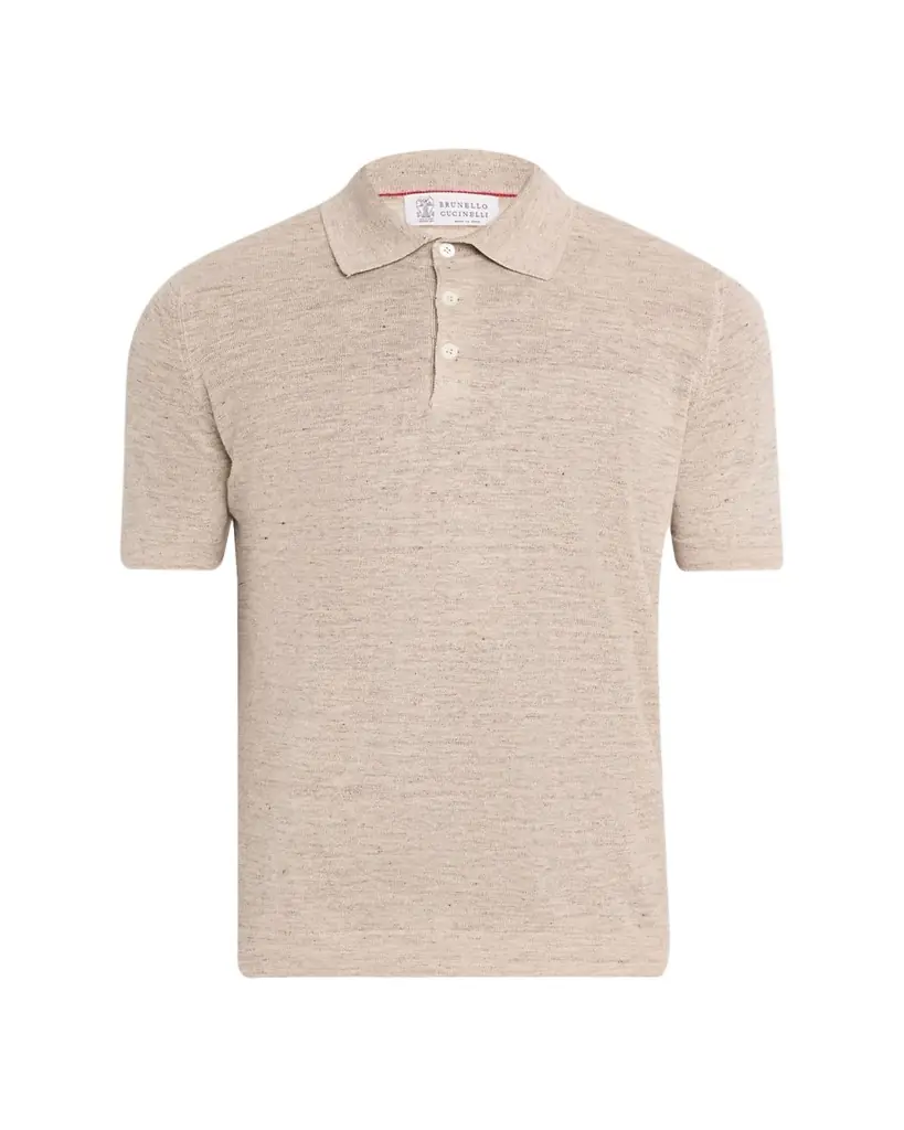 Brunello Cucinelli Men's Linen and Cotton Heathered Polo Shirt | Image 1 Brunello Cucinelli Men's Linen and Cotton Heathered Polo Shirt | Image 1