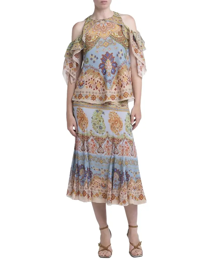 Etro Paisley-Print Georgette Godet Midi Skirt | Image 1 Etro Paisley-Print Georgette Godet Midi Skirt | Image 1