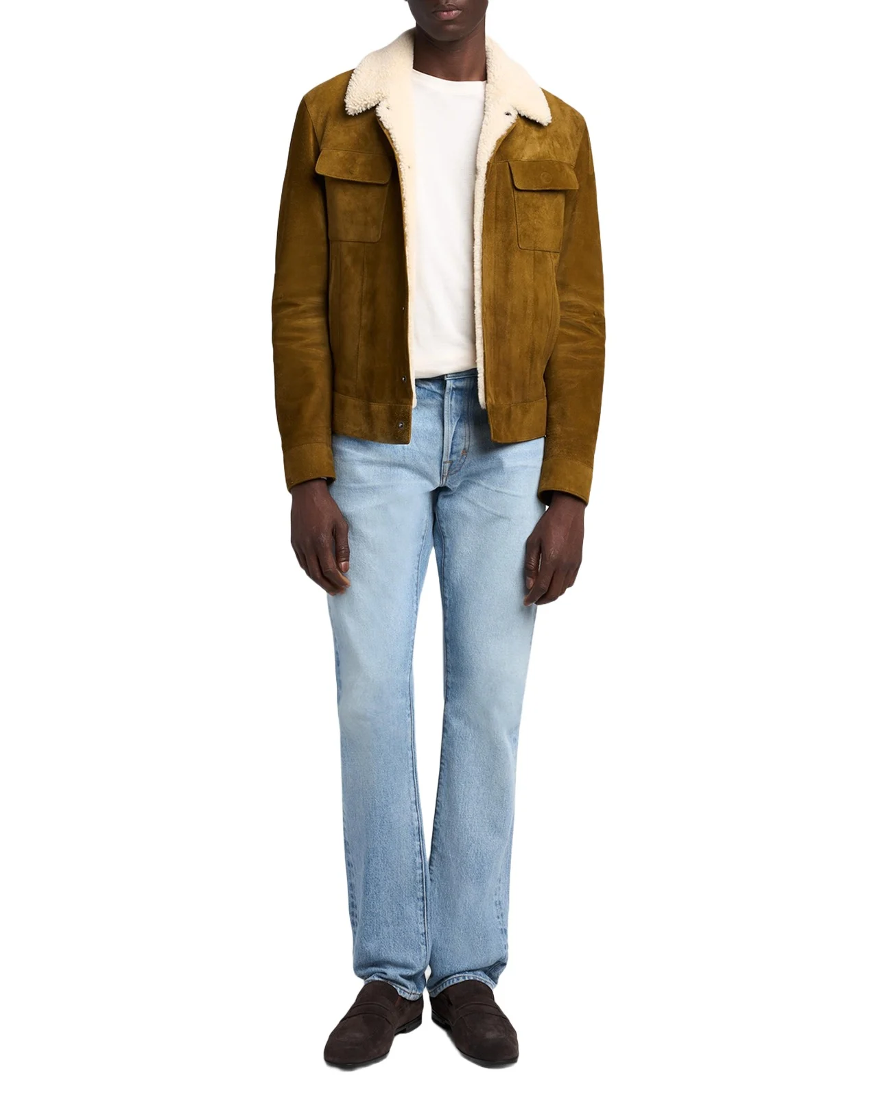 Men's Suede Shearling-Collar Bomber Jacket Men's Suede Shearling-Collar Bomber Jacket
