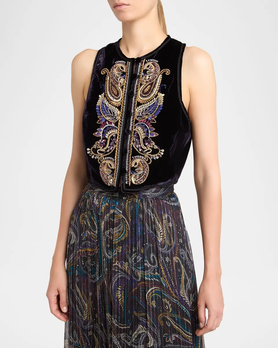 Etro Embellished Paisley Velvet Cropped Vest | Thumbnail 3 Etro Embellished Paisley Velvet Cropped Vest | Thumbnail 3