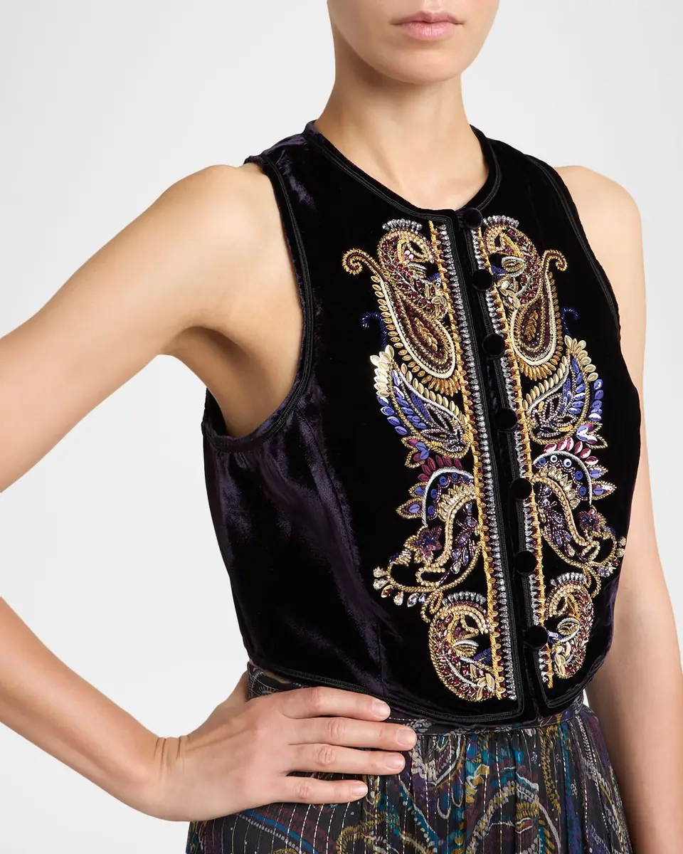 Etro Embellished Paisley Velvet Cropped Vest | Thumbnail 4 Etro Embellished Paisley Velvet Cropped Vest | Thumbnail 4