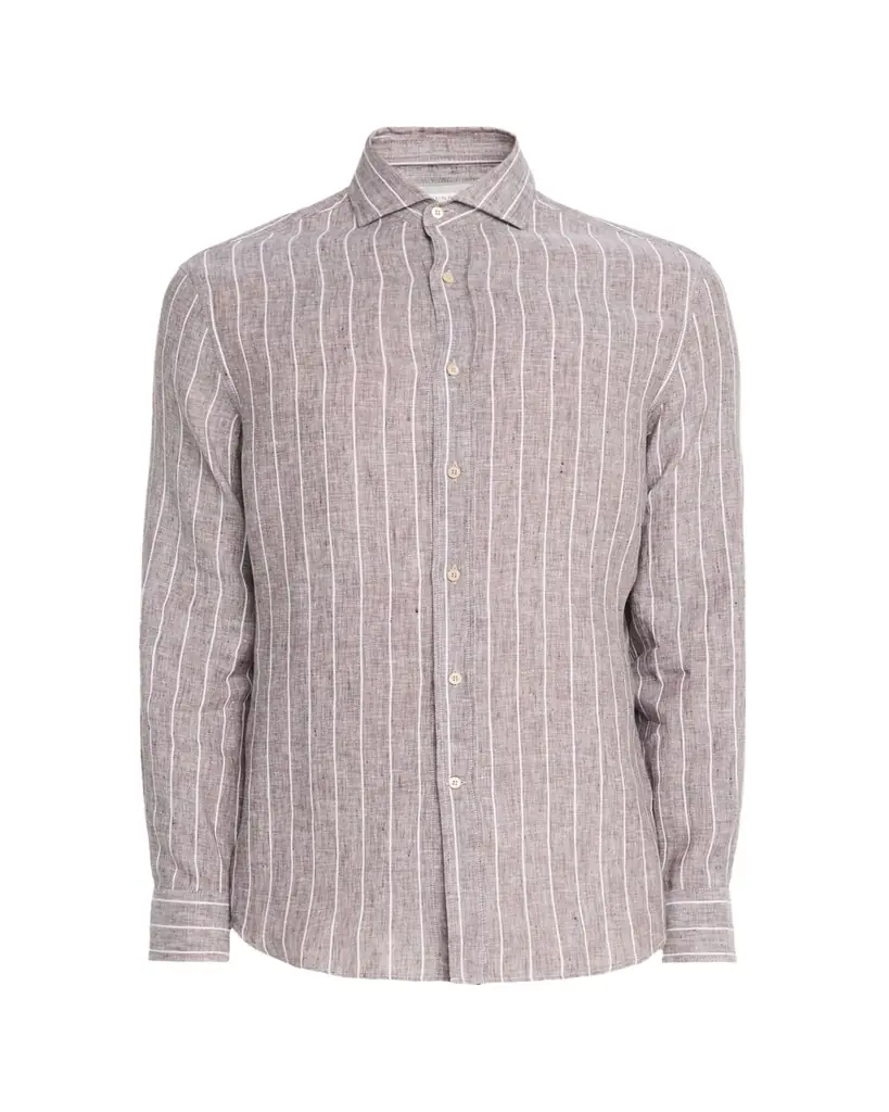 Brunello Cucinelli Men's Pinstripe Linen Button-Down Shirt | Image 1 Brunello Cucinelli Men's Pinstripe Linen Button-Down Shirt | Image 1