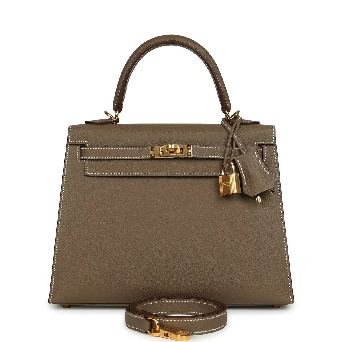 HERMÈS Hermes Kelly Sellier 25 Etoupe Epsom Gold Hardware