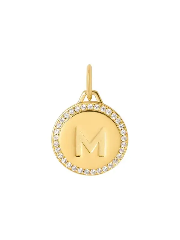 Jennifer Fisher Personalized Small Luxe Circle Charm with Pavé White Diamonds 18K Yellow Gold