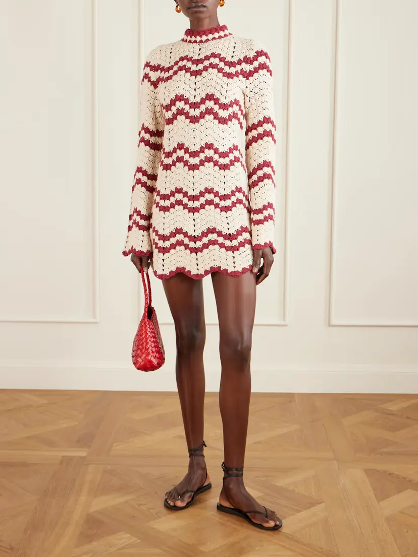 ALIX OF BOHEMIA Romy Scalloped Striped Crocheted Cotton Mini Dress | Thumbnail 2
