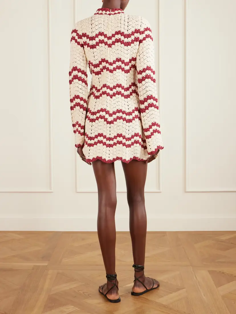 ALIX OF BOHEMIA Romy Scalloped Striped Crocheted Cotton Mini Dress | Thumbnail 3