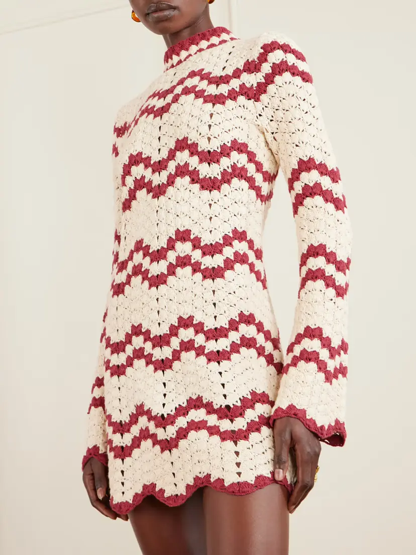 ALIX OF BOHEMIA Romy Scalloped Striped Crocheted Cotton Mini Dress | Thumbnail 4
