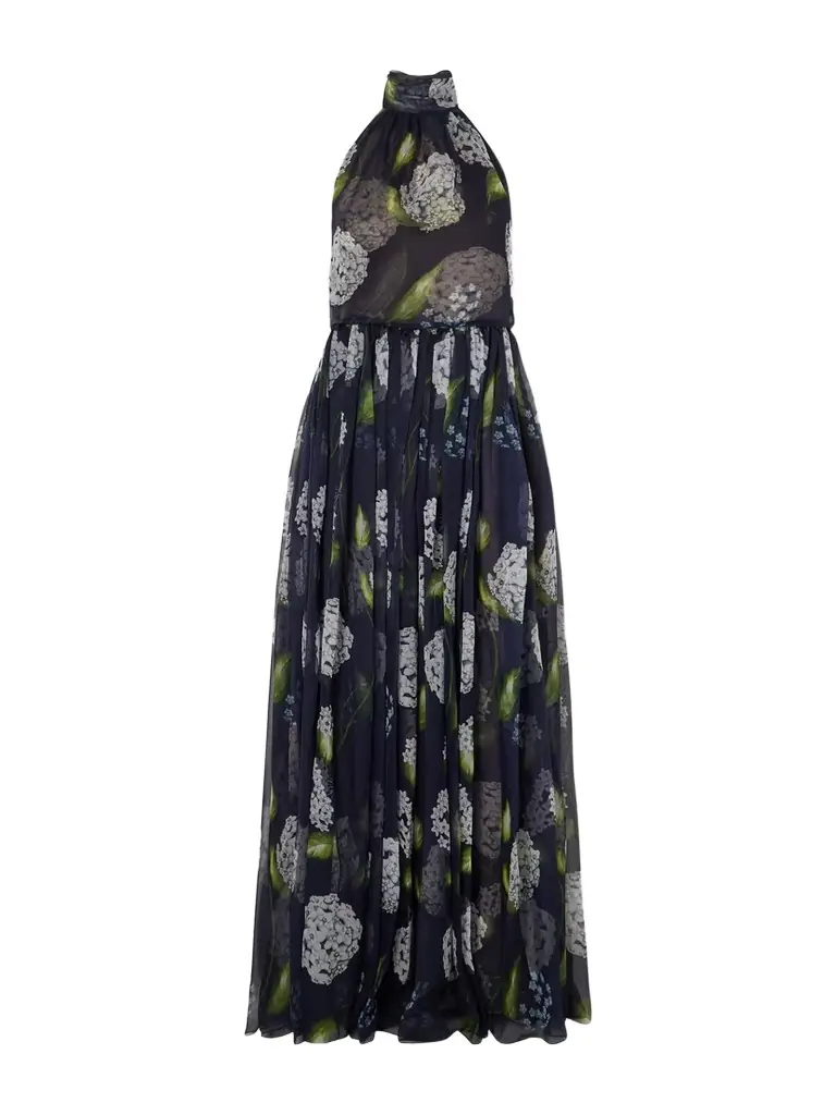 Oscar de la Renta Floral-print Gathered Silk-chiffon Halterneck Gown | Image 1 Oscar de la Renta Floral-print Gathered Silk-chiffon Halterneck Gown | Image 1