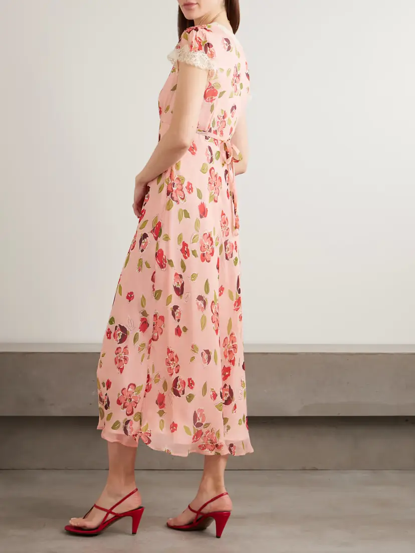 Rixo Clarice Lace-trimmed Appliquéd Floral-print Georgette Midi Dress | Thumbnail 3 Rixo Clarice Lace-trimmed Appliquéd Floral-print Georgette Midi Dress | Thumbnail 3